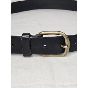 Vintage Hold Your Britches Black Leather Belt Brass Buckle Made In US 38" Large